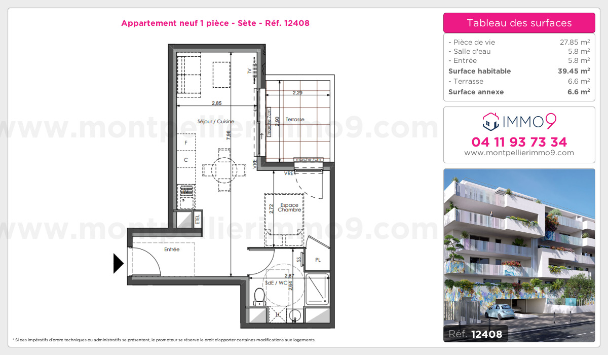 Plan et surfaces, Programme neuf Sète Référence n° 12408