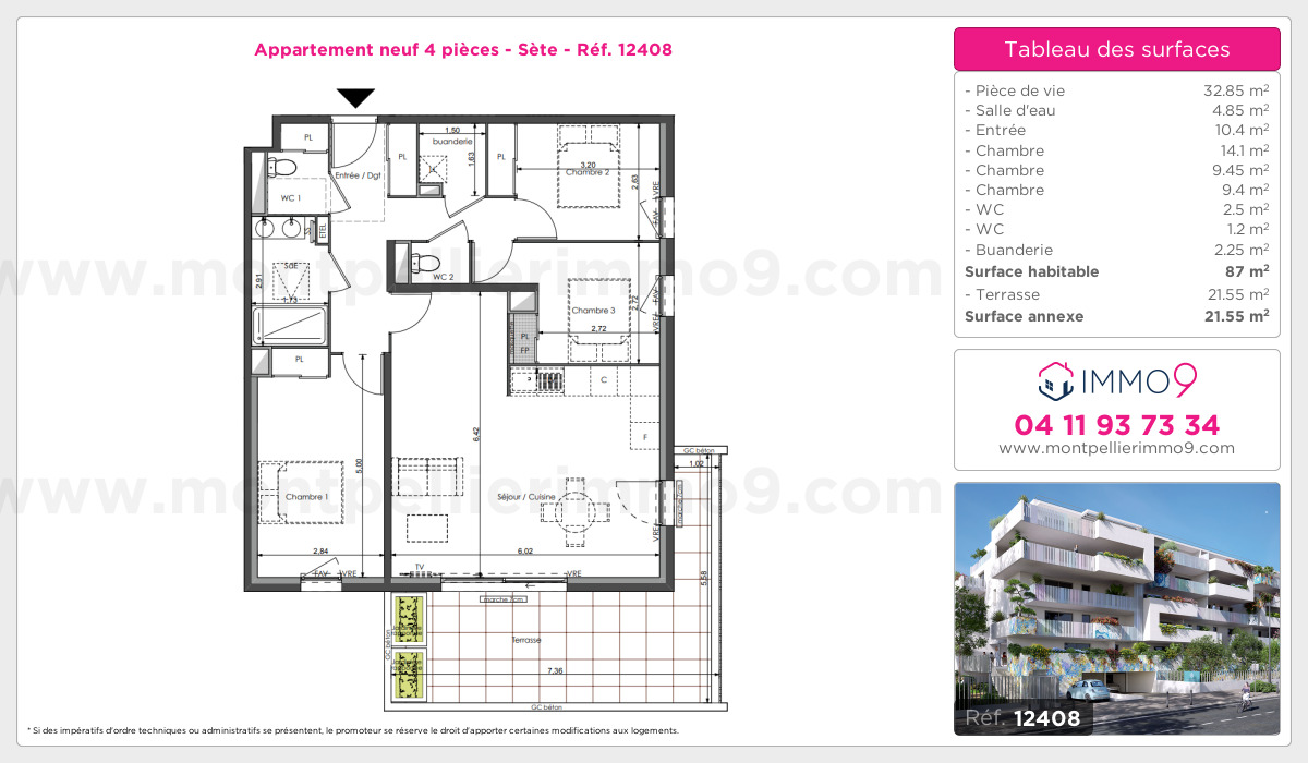 Plan et surfaces, Programme neuf Sète Référence n° 12408