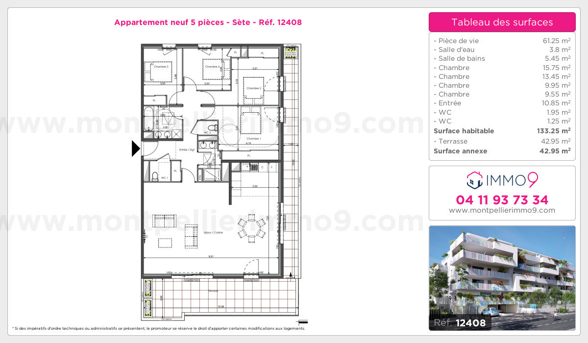 Plan et surfaces, Programme neuf Sète Référence n° 12408