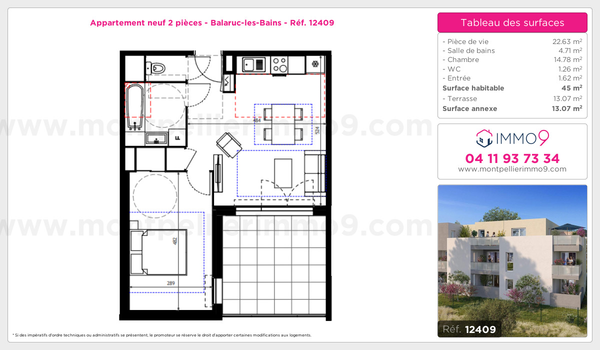 Plan et surfaces, Programme neuf Balaruc-les-Bains Référence n° 12409