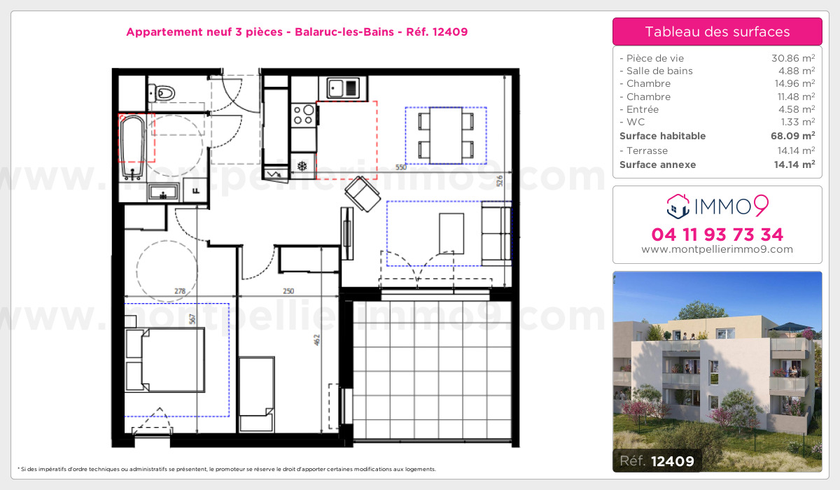 Plan et surfaces, Programme neuf Balaruc-les-Bains Référence n° 12409