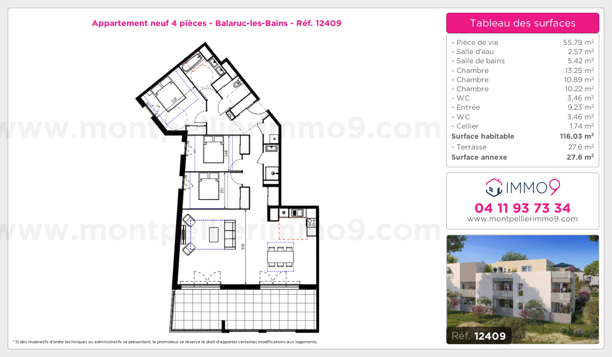 Plan et surfaces, Programme neuf Balaruc-les-Bains Référence n° 12409