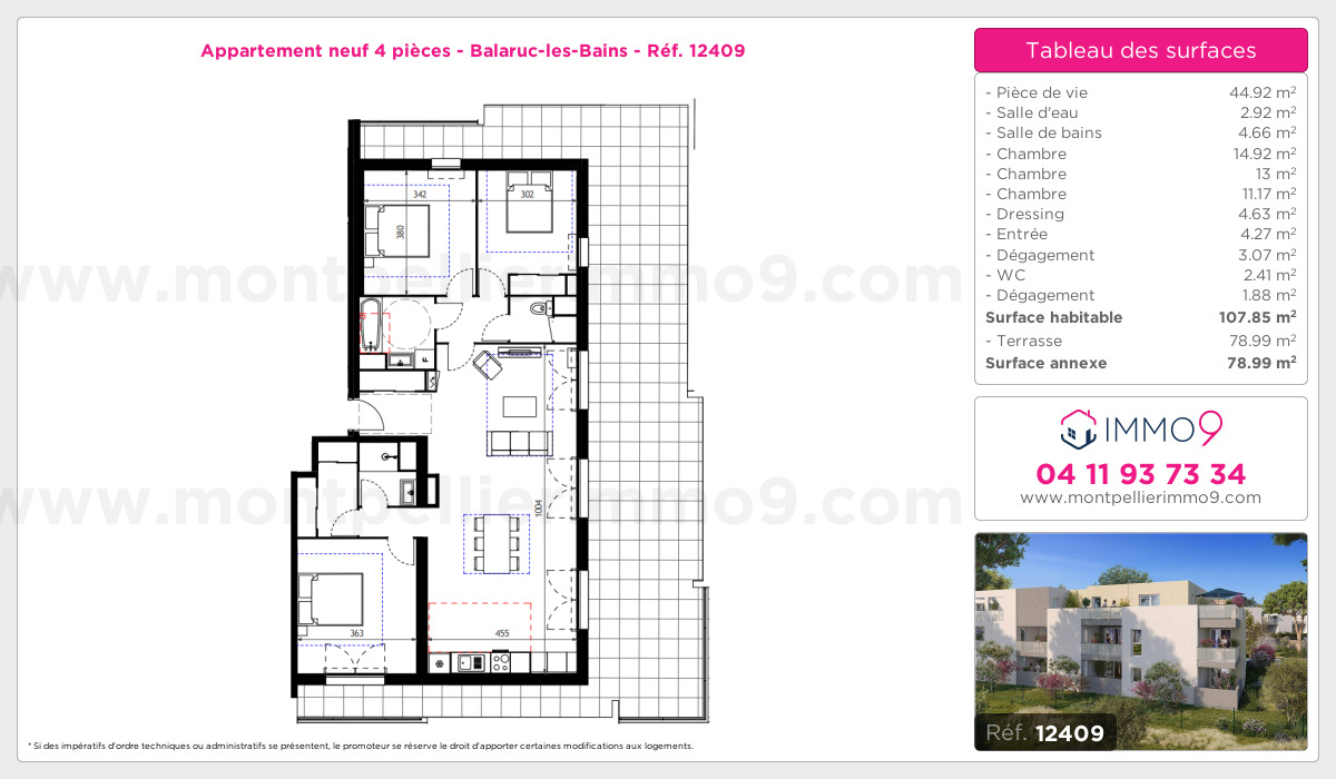 Plan et surfaces, Programme neuf Balaruc-les-Bains Référence n° 12409