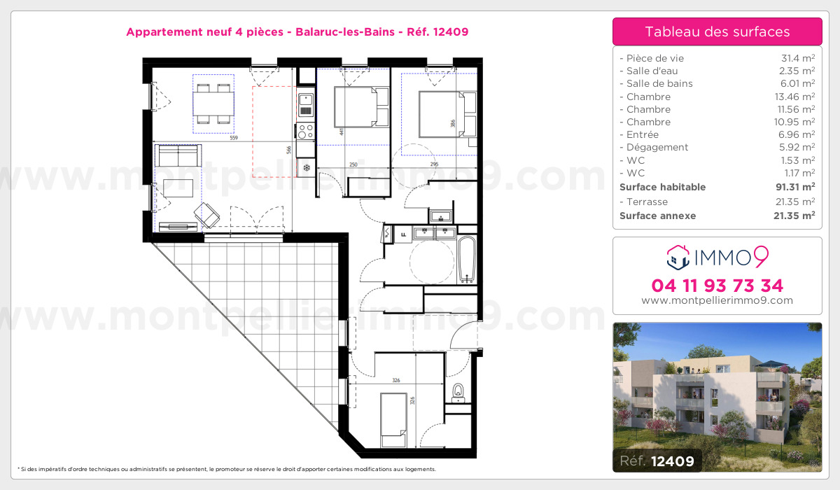 Plan et surfaces, Programme neuf Balaruc-les-Bains Référence n° 12409