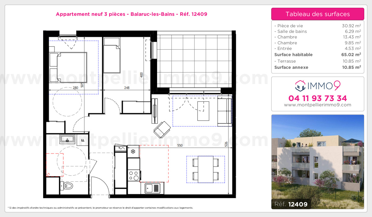 Plan et surfaces, Programme neuf Balaruc-les-Bains Référence n° 12409