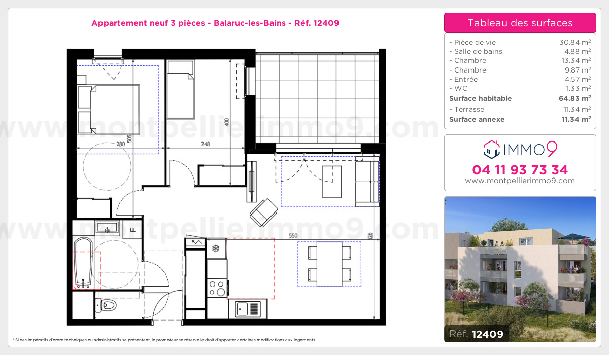 Plan et surfaces, Programme neuf Balaruc-les-Bains Référence n° 12409