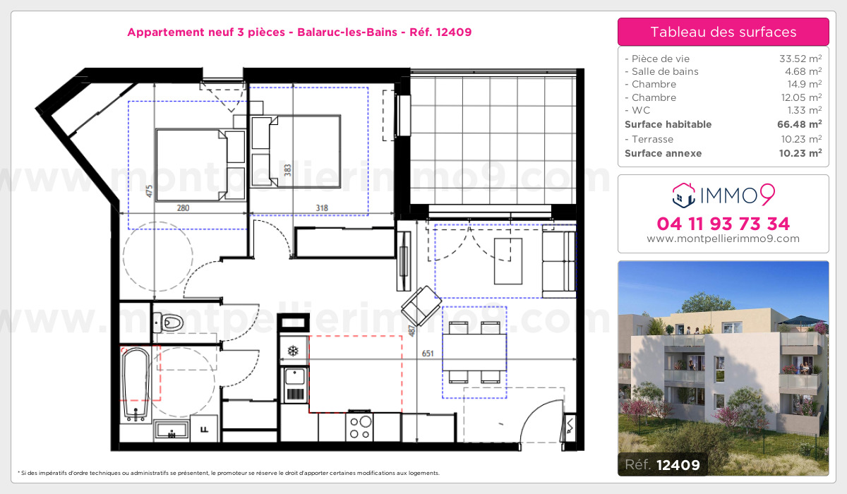 Plan et surfaces, Programme neuf Balaruc-les-Bains Référence n° 12409