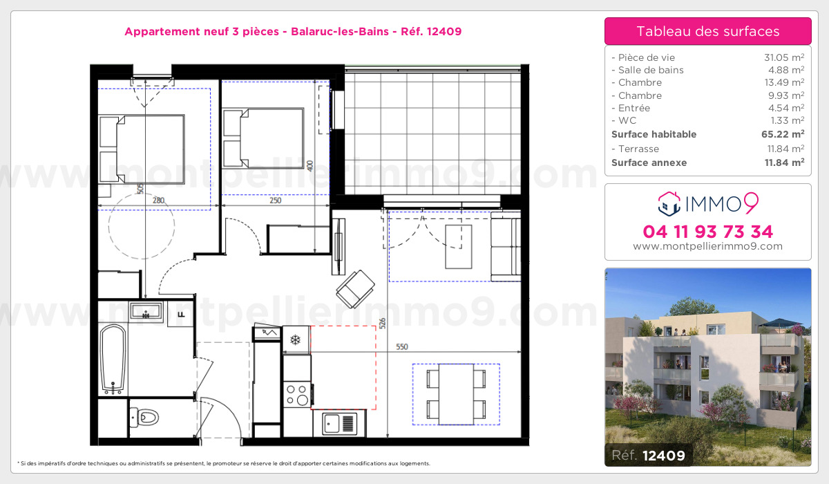 Plan et surfaces, Programme neuf Balaruc-les-Bains Référence n° 12409