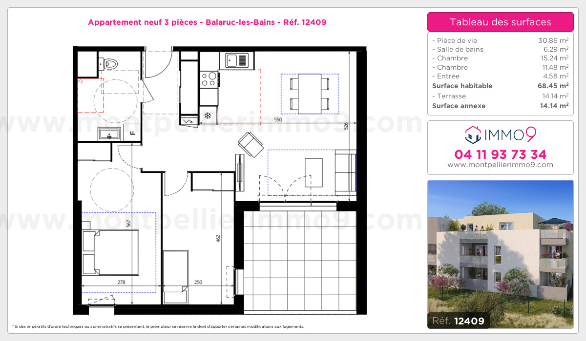 Plan et surfaces, Programme neuf Balaruc-les-Bains Référence n° 12409