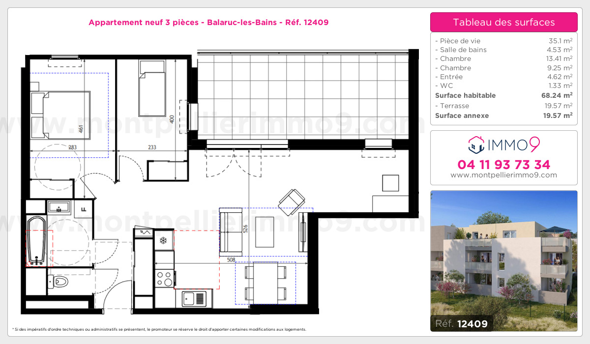 Plan et surfaces, Programme neuf Balaruc-les-Bains Référence n° 12409