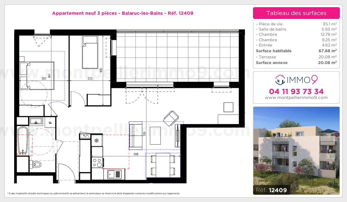 Plan et surfaces, Programme neuf Balaruc-les-Bains Référence n° 12409