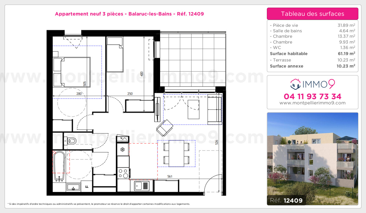 Plan et surfaces, Programme neuf Balaruc-les-Bains Référence n° 12409