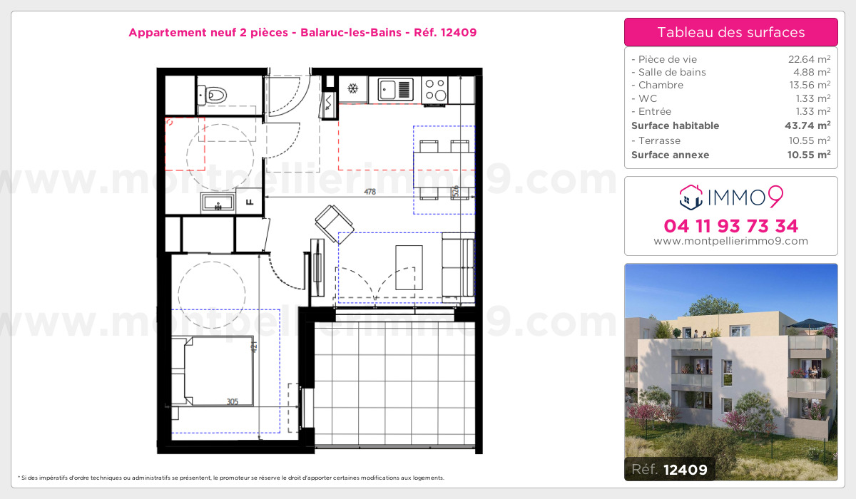 Plan et surfaces, Programme neuf Balaruc-les-Bains Référence n° 12409