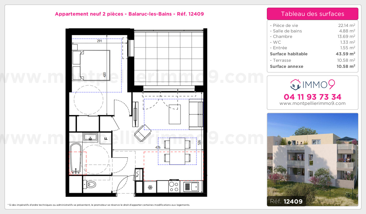 Plan et surfaces, Programme neuf Balaruc-les-Bains Référence n° 12409