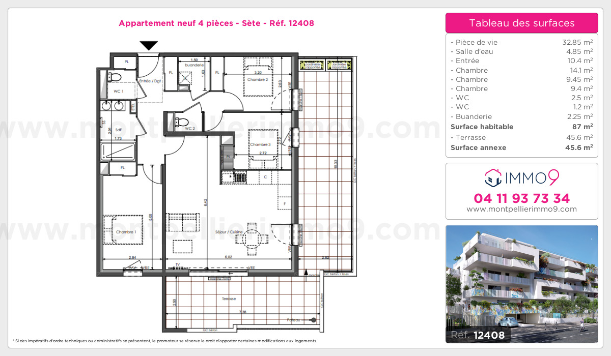 Plan et surfaces, Programme neuf Sète Référence n° 12408