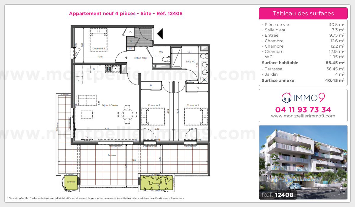 Plan et surfaces, Programme neuf Sète Référence n° 12408