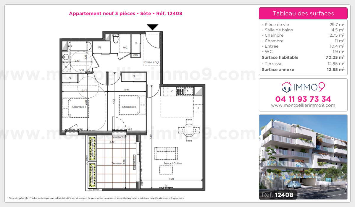 Plan et surfaces, Programme neuf Sète Référence n° 12408