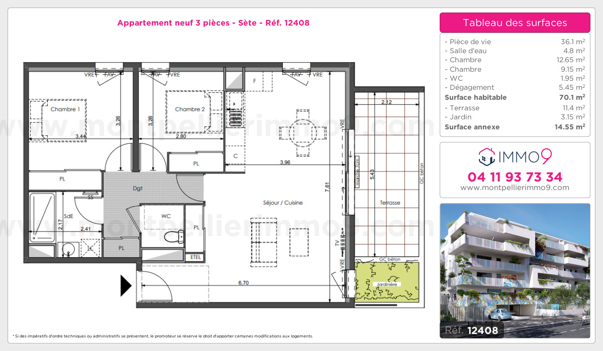 Plan et surfaces, Programme neuf Sète Référence n° 12408