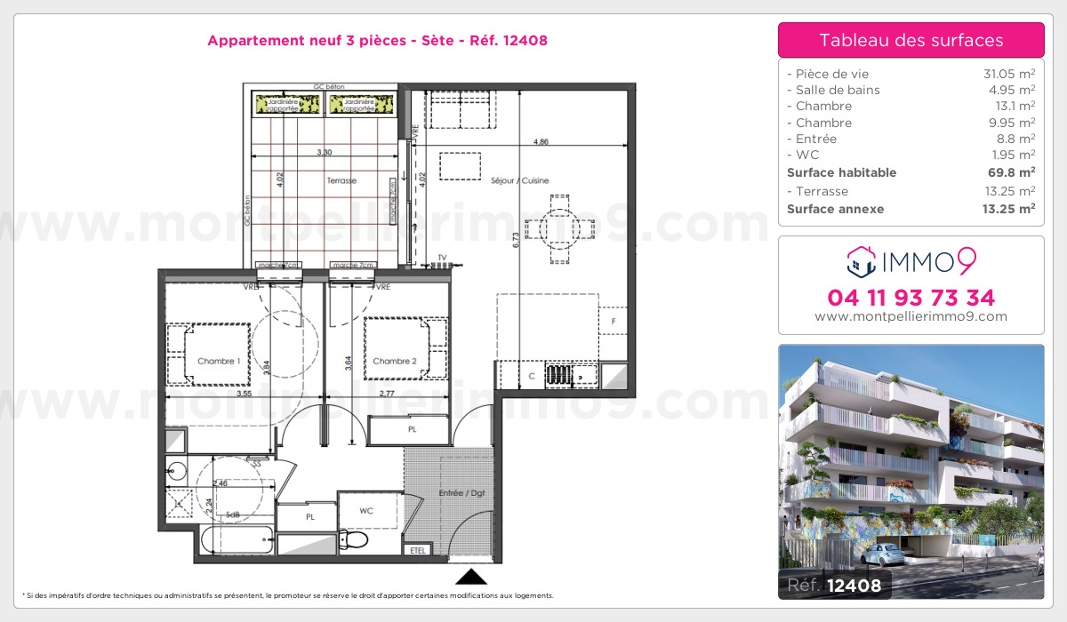Plan et surfaces, Programme neuf Sète Référence n° 12408