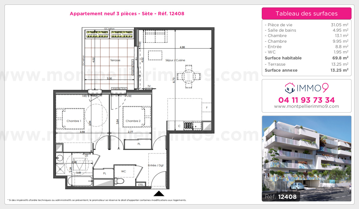Plan et surfaces, Programme neuf Sète Référence n° 12408