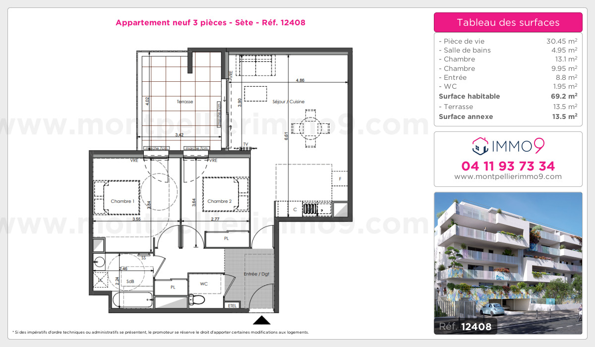 Plan et surfaces, Programme neuf Sète Référence n° 12408