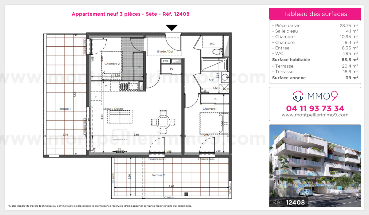 Plan et surfaces, Programme neuf Sète Référence n° 12408