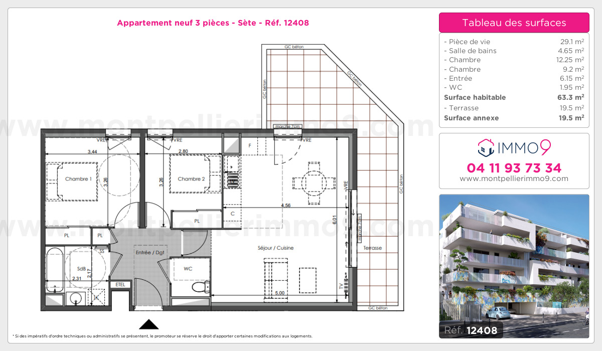 Plan et surfaces, Programme neuf Sète Référence n° 12408