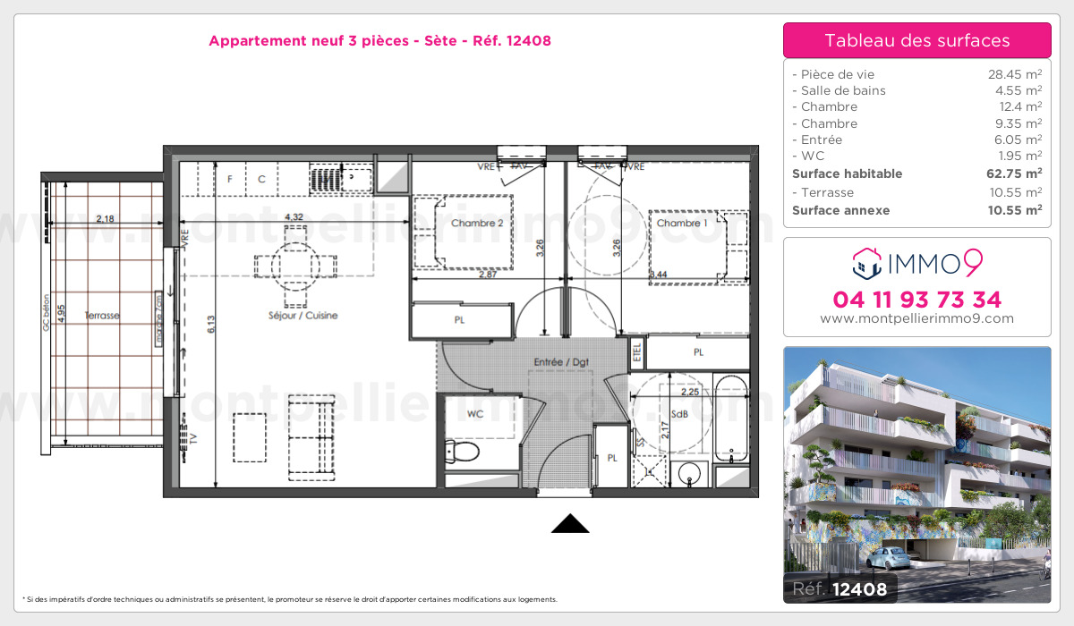 Plan et surfaces, Programme neuf Sète Référence n° 12408