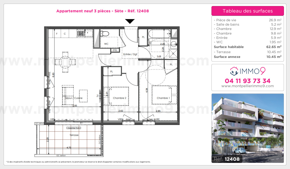 Plan et surfaces, Programme neuf Sète Référence n° 12408