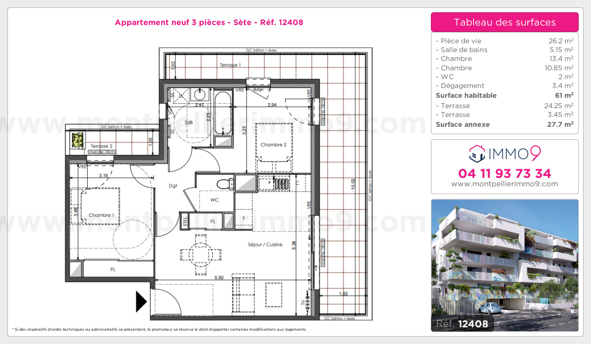 Plan et surfaces, Programme neuf Sète Référence n° 12408