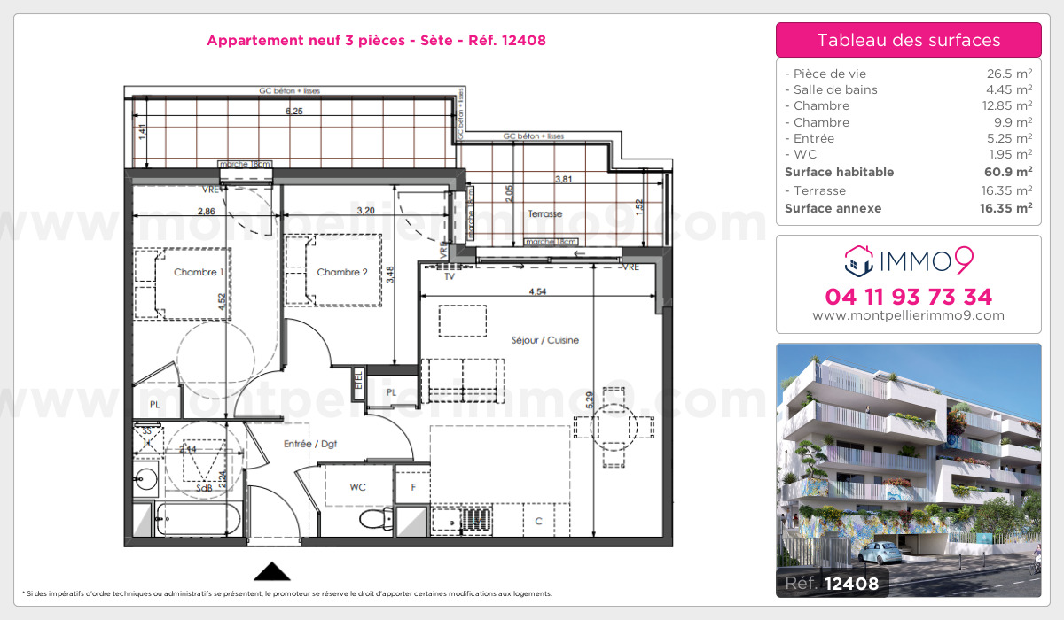 Plan et surfaces, Programme neuf Sète Référence n° 12408