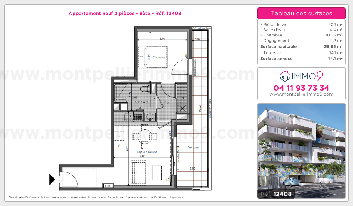 Plan et surfaces, Programme neuf Sète Référence n° 12408