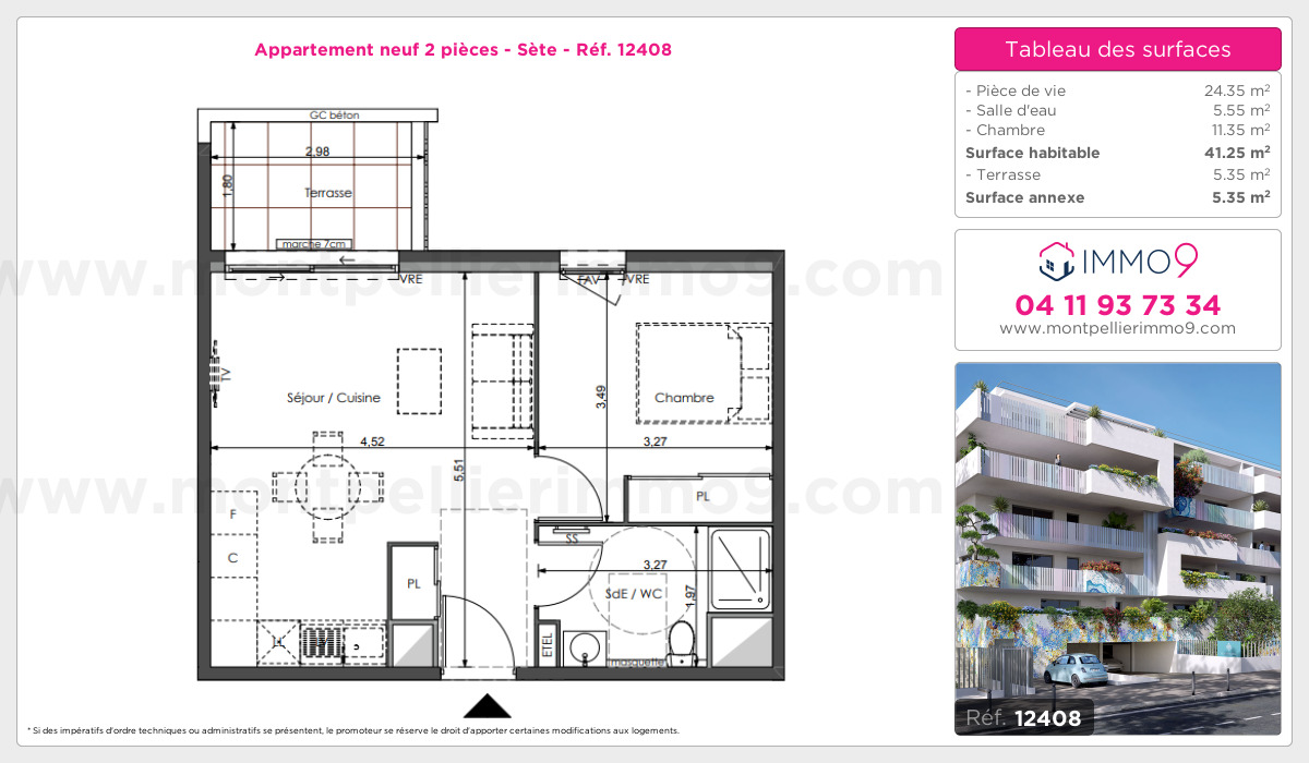 Plan et surfaces, Programme neuf Sète Référence n° 12408