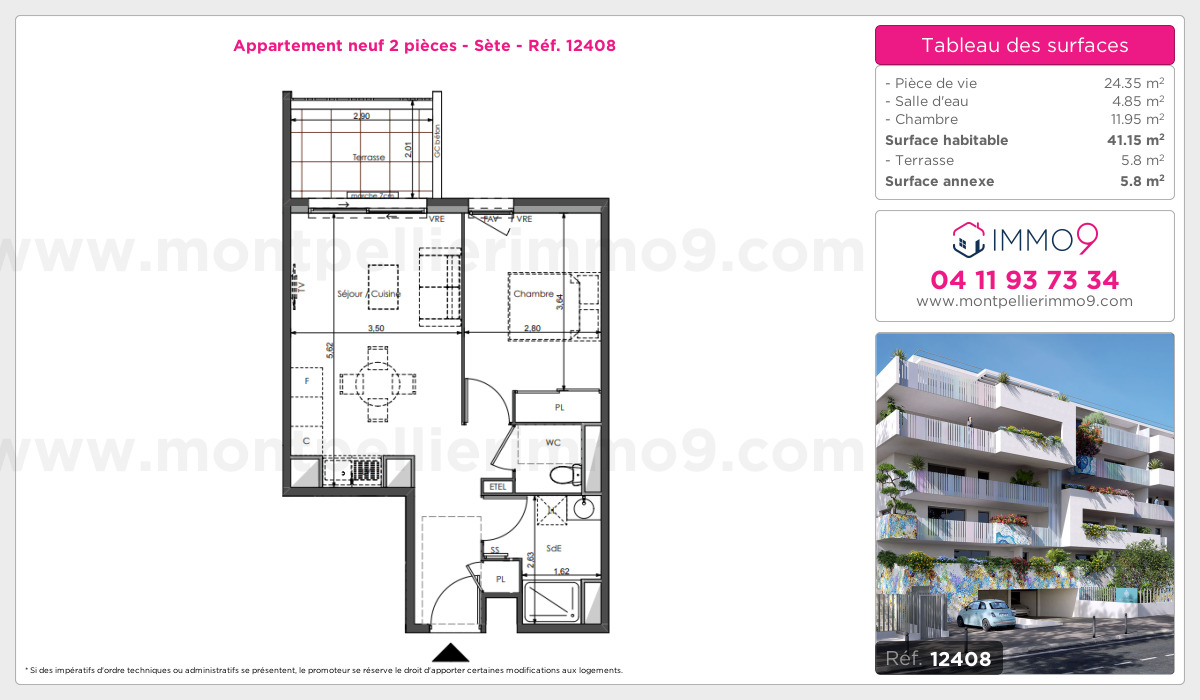 Plan et surfaces, Programme neuf Sète Référence n° 12408