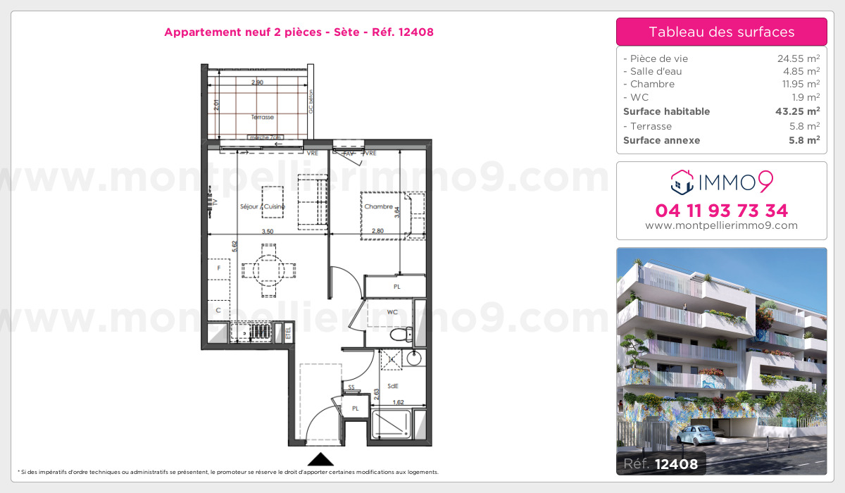 Plan et surfaces, Programme neuf Sète Référence n° 12408