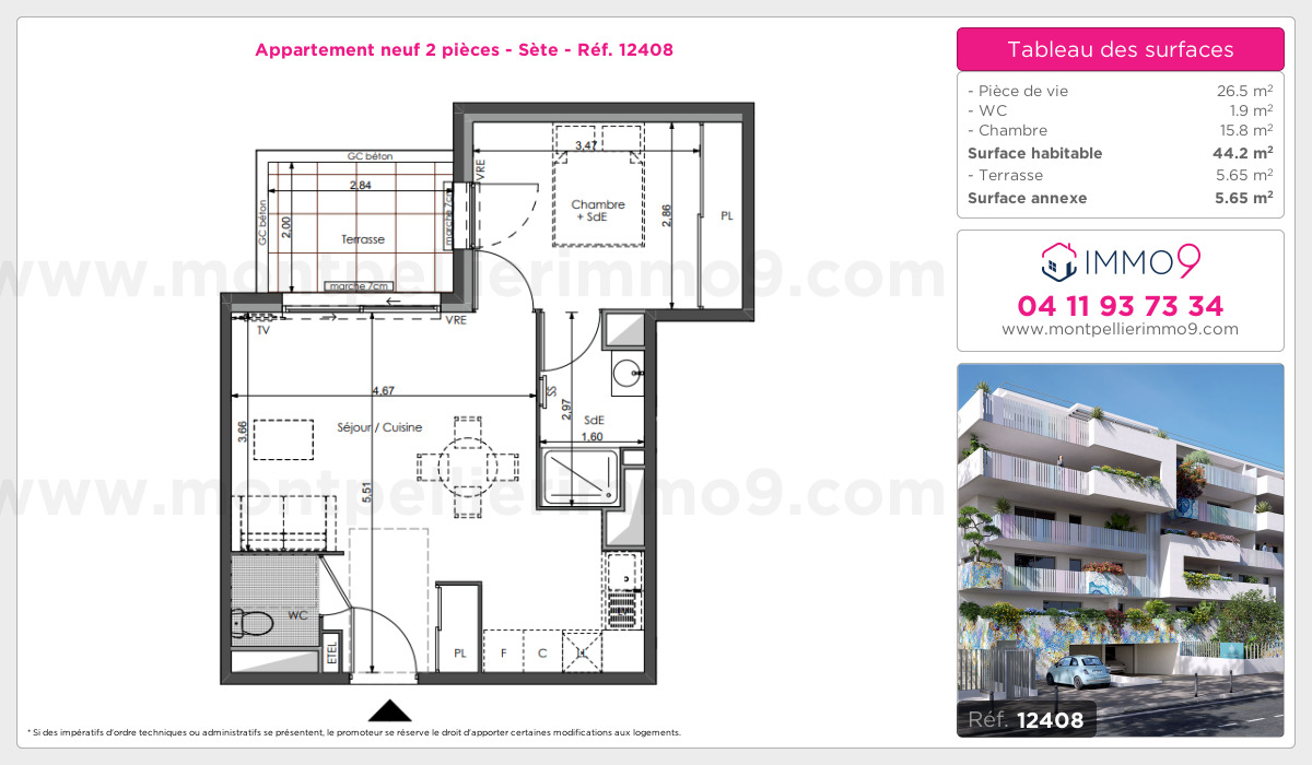Plan et surfaces, Programme neuf Sète Référence n° 12408