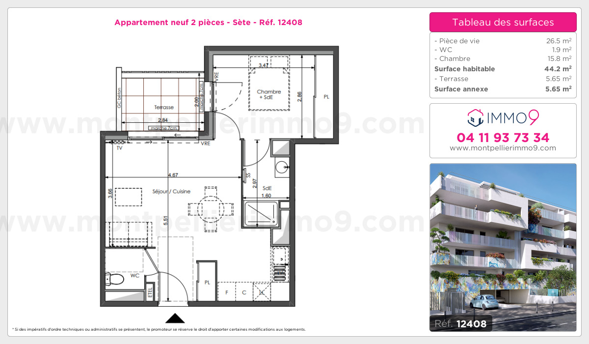 Plan et surfaces, Programme neuf Sète Référence n° 12408