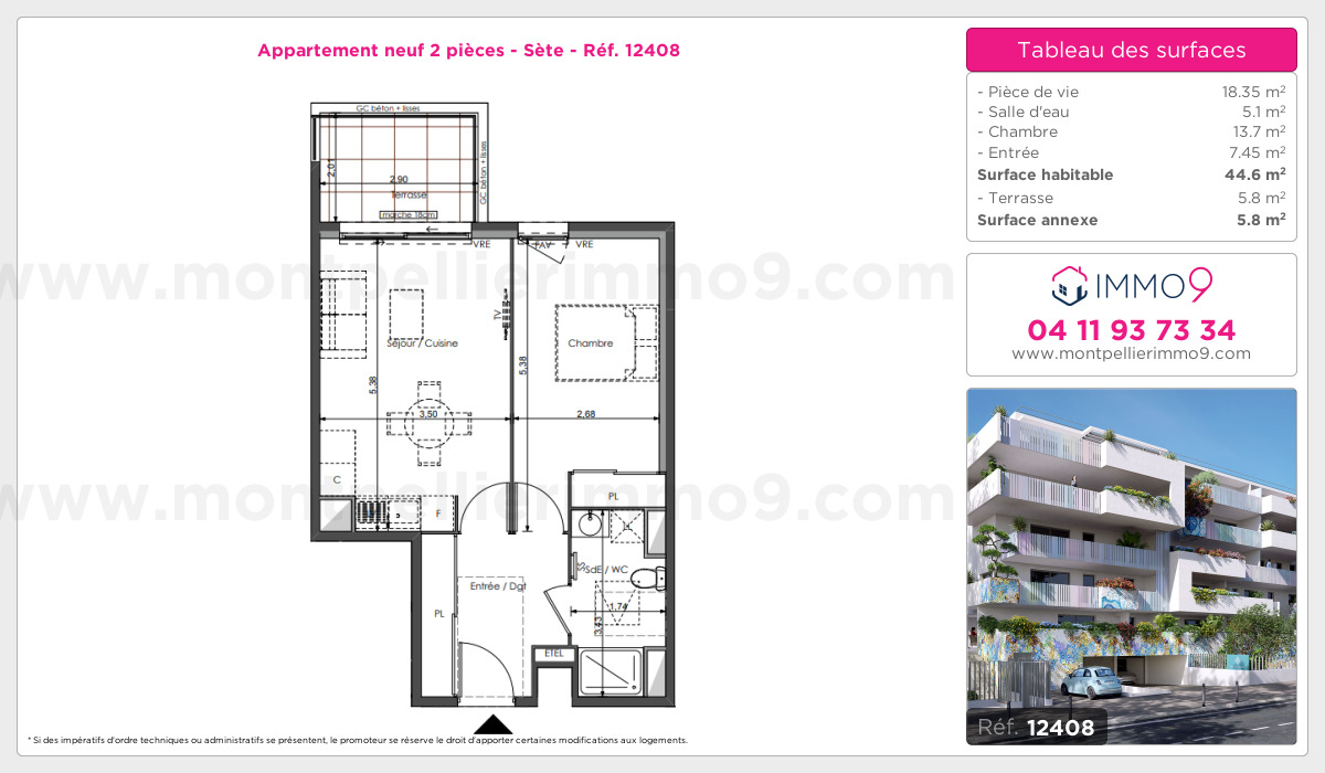 Plan et surfaces, Programme neuf Sète Référence n° 12408