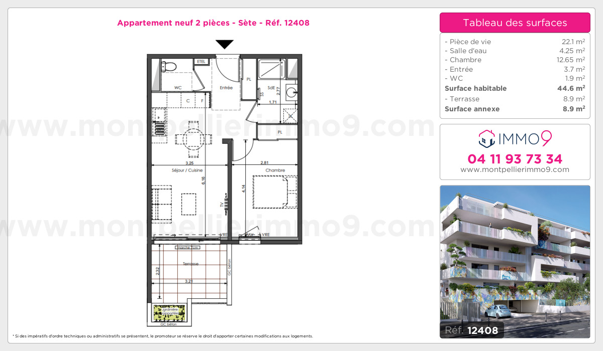 Plan et surfaces, Programme neuf Sète Référence n° 12408