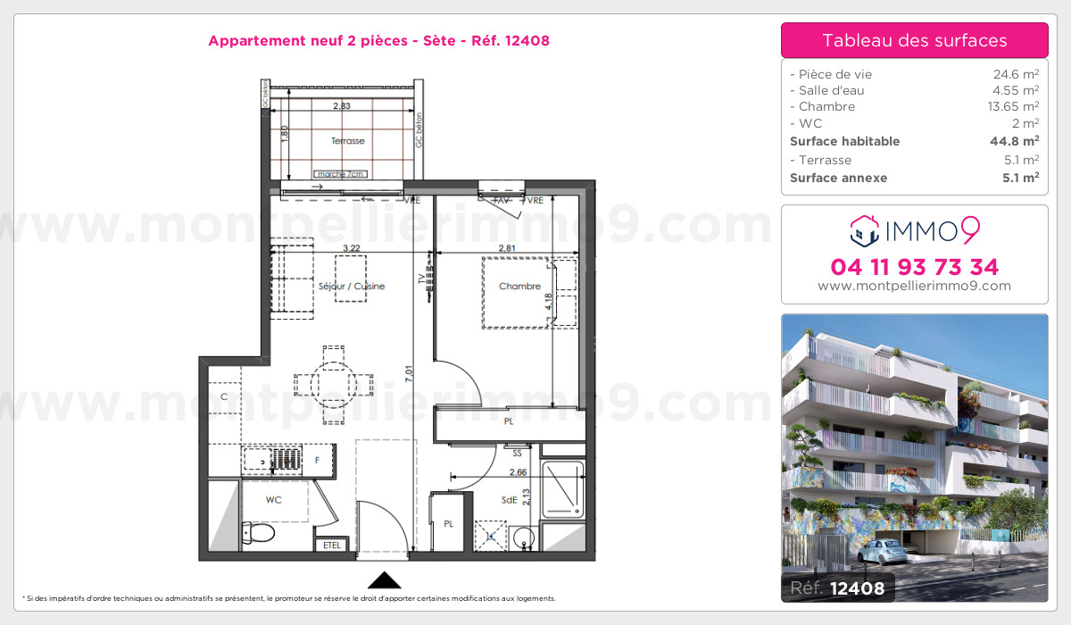 Plan et surfaces, Programme neuf Sète Référence n° 12408