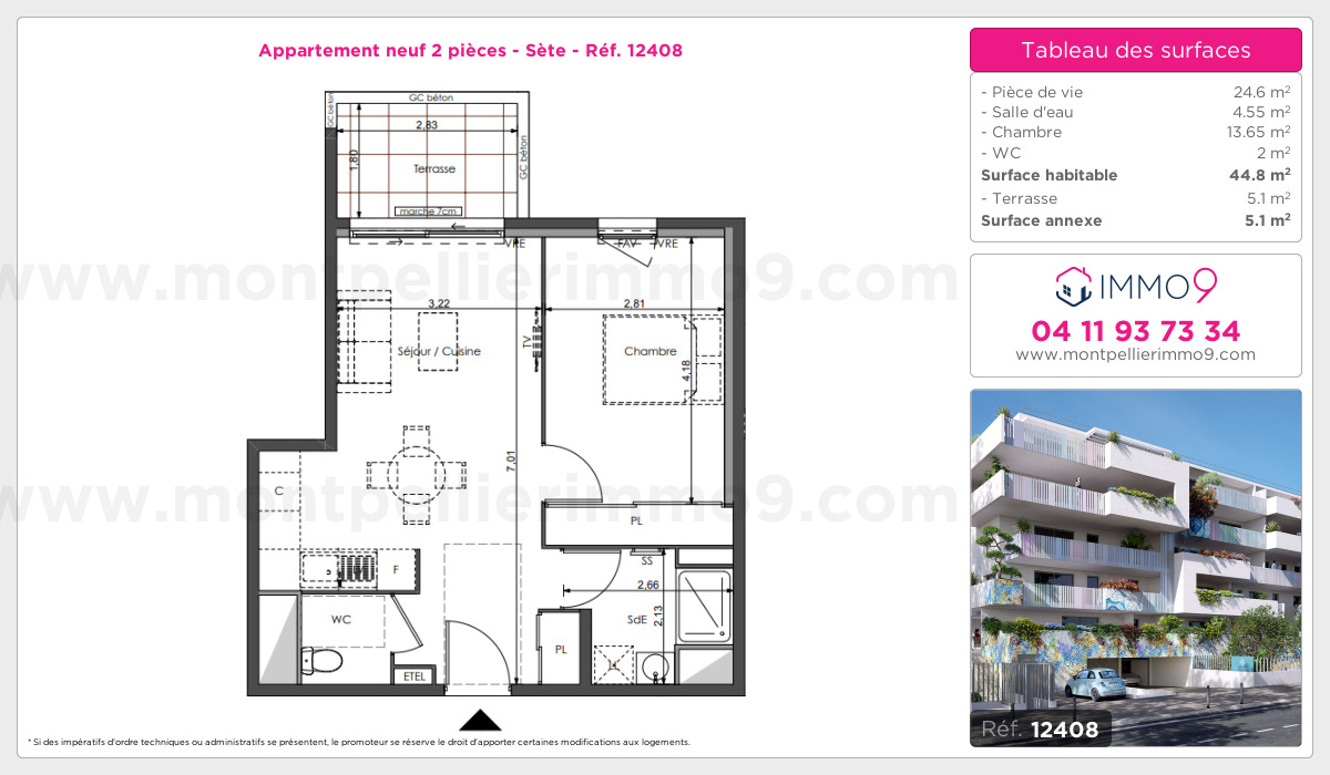 Plan et surfaces, Programme neuf Sète Référence n° 12408