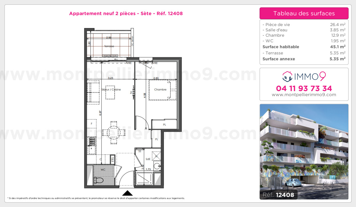 Plan et surfaces, Programme neuf Sète Référence n° 12408