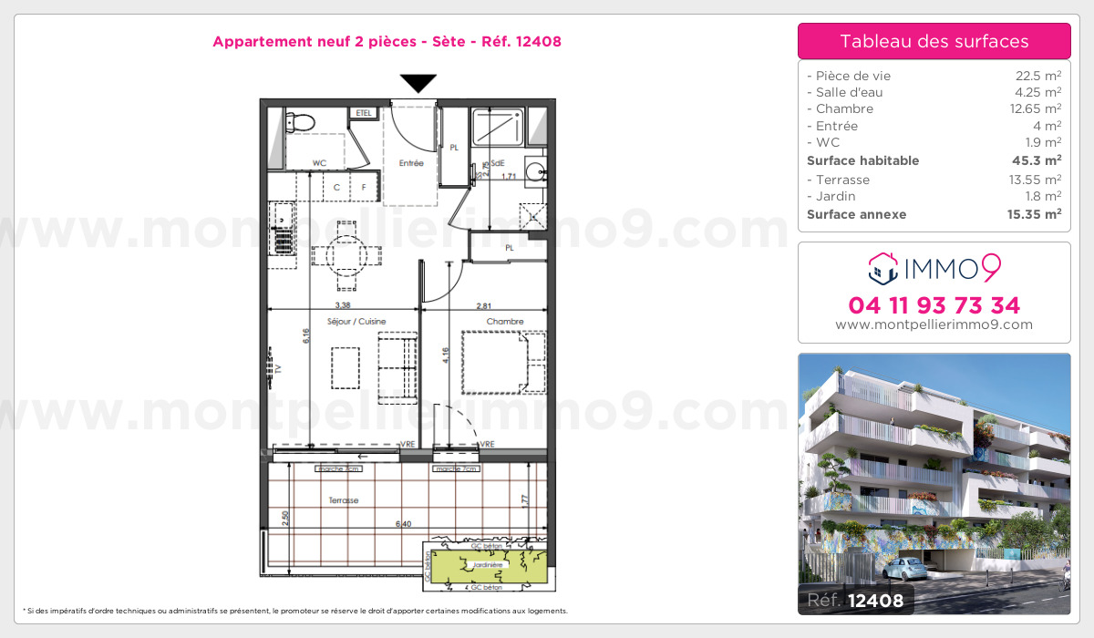 Plan et surfaces, Programme neuf Sète Référence n° 12408