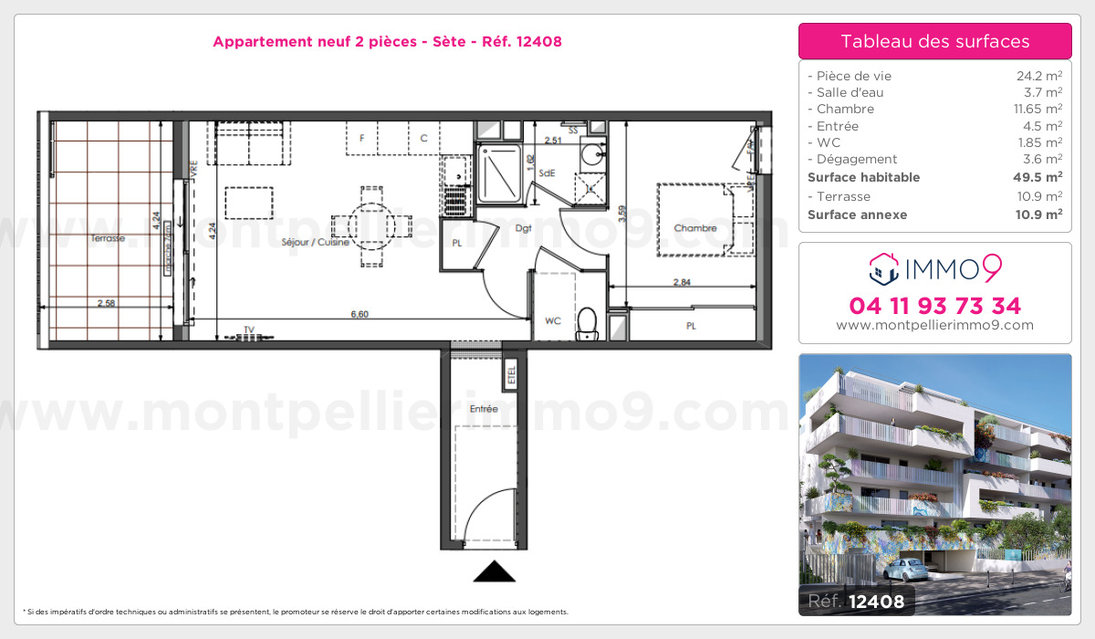 Plan et surfaces, Programme neuf Sète Référence n° 12408
