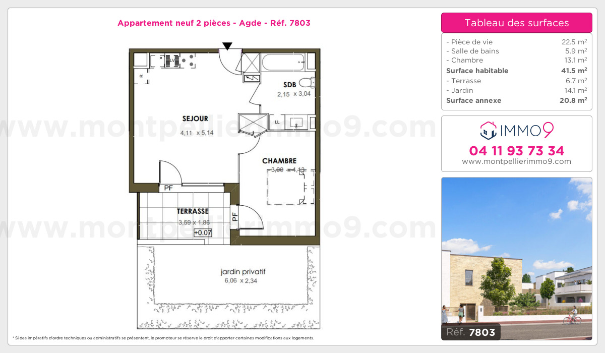 Plan et surfaces, Programme neuf Agde Référence n° 7803
