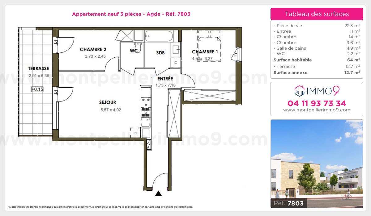 Plan et surfaces, Programme neuf Agde Référence n° 7803