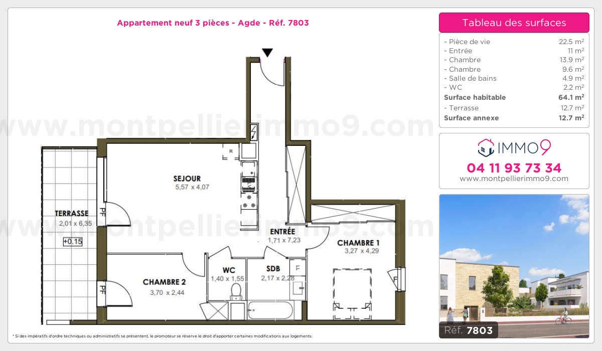 Plan et surfaces, Programme neuf Agde Référence n° 7803