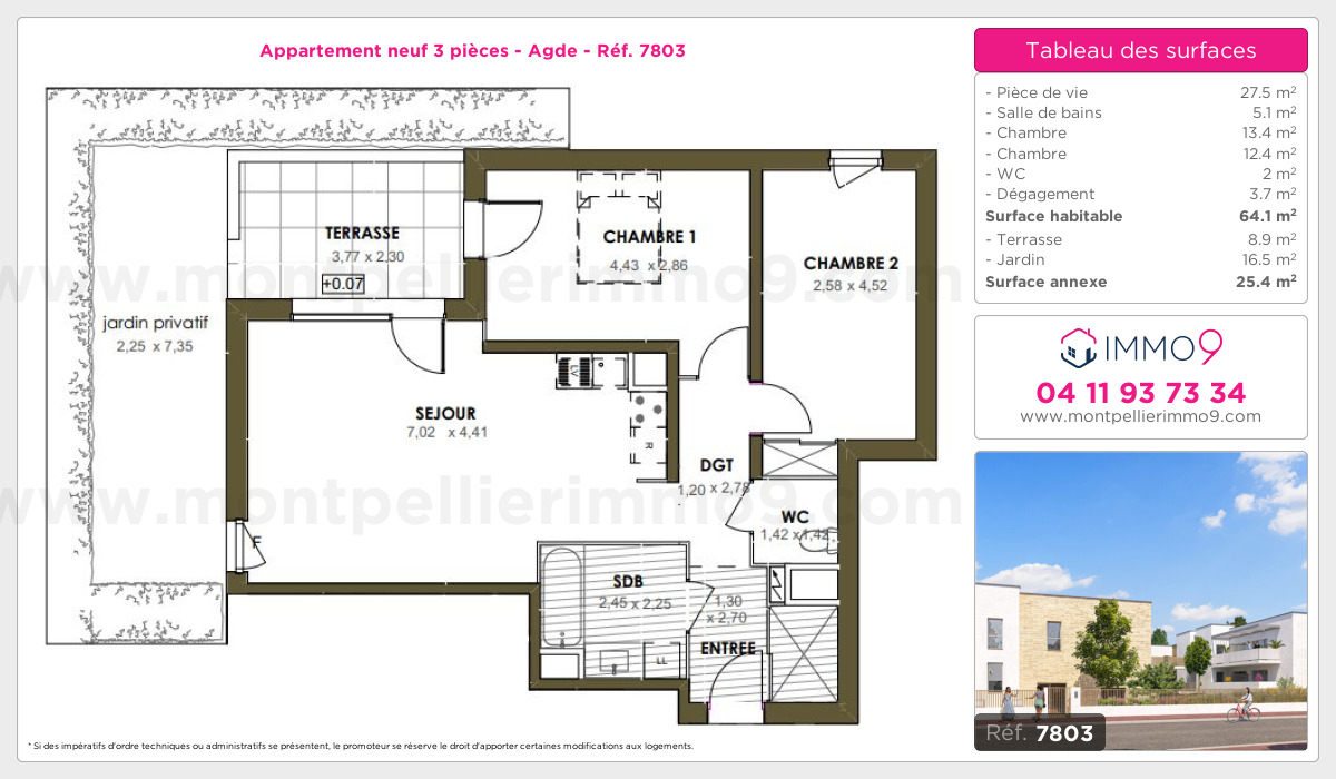 Plan et surfaces, Programme neuf Agde Référence n° 7803
