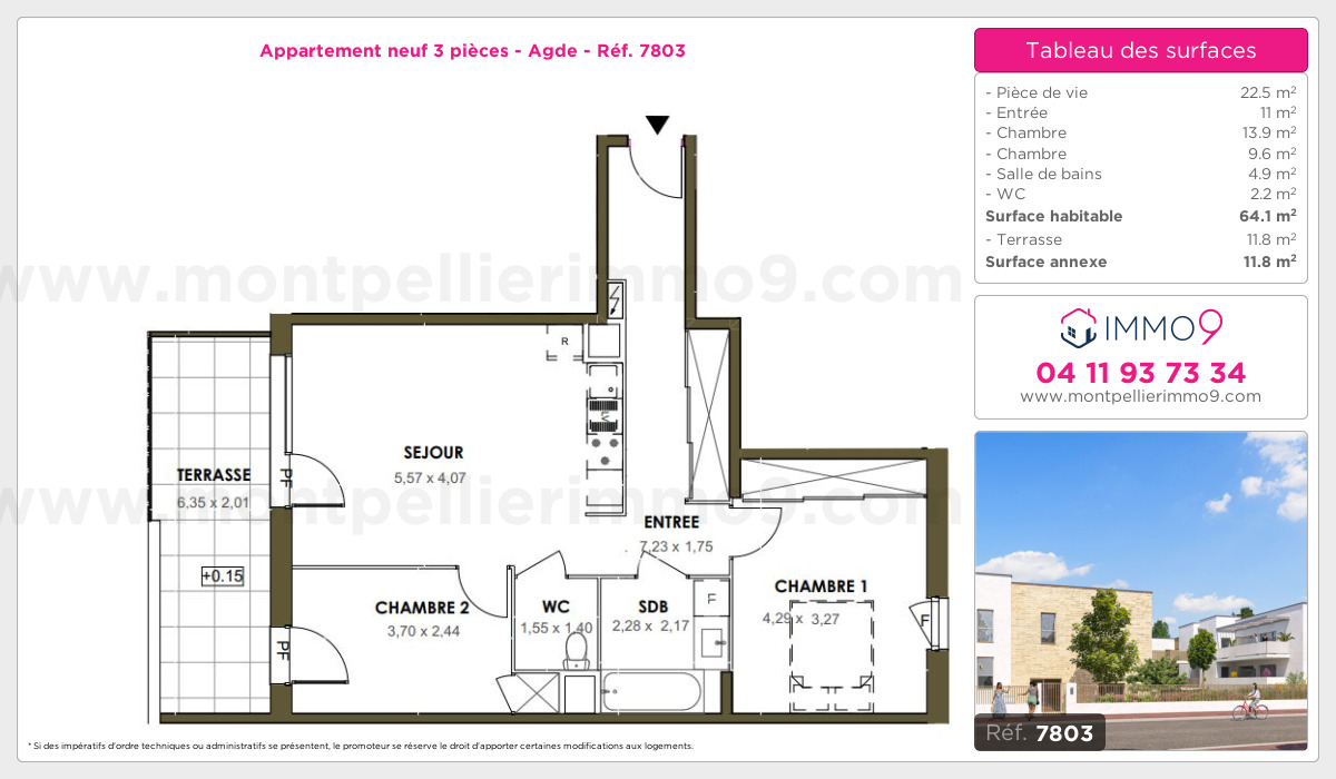 Plan et surfaces, Programme neuf Agde Référence n° 7803