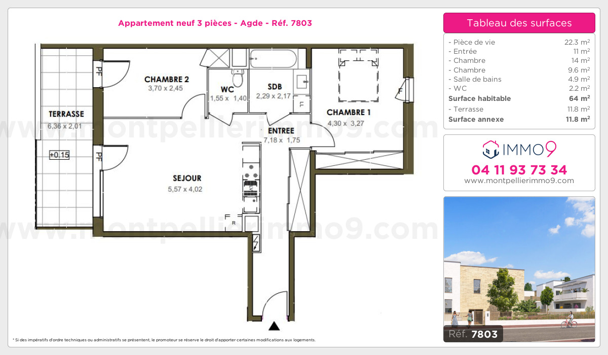 Plan et surfaces, Programme neuf Agde Référence n° 7803